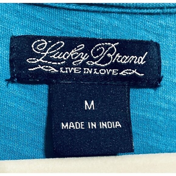 Lucky Brand Womens Medium Eyelet Hem Slub Knit Top Aqua Blue Short Sleeve Boho - Picture 4 of 6